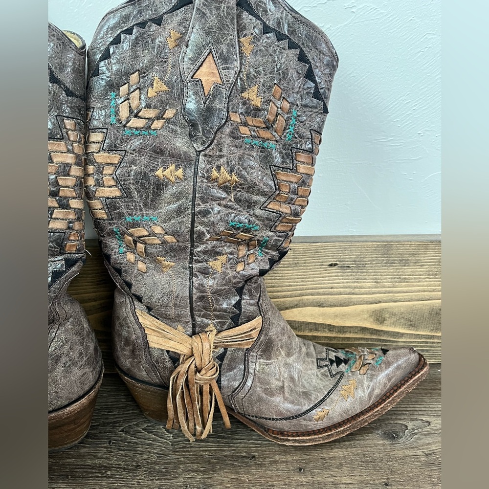 Corral Cowboy Boots Told Cango Tobacco w/ Fringe Tassel - Picture 8 of 13